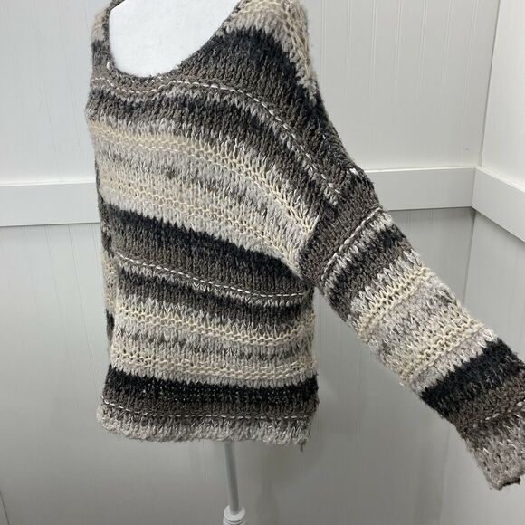 Free People Chunky Knit Oversized Sweater Sz XS Brown Beige Slouchy Boho Top - Picture 2 of 12
